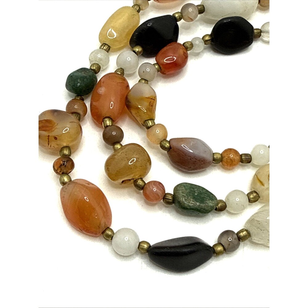 Vintage Semi Precious Stone Bead Necklace Quartz Agates Multicolor 36" Boho - Picture 7 of 9